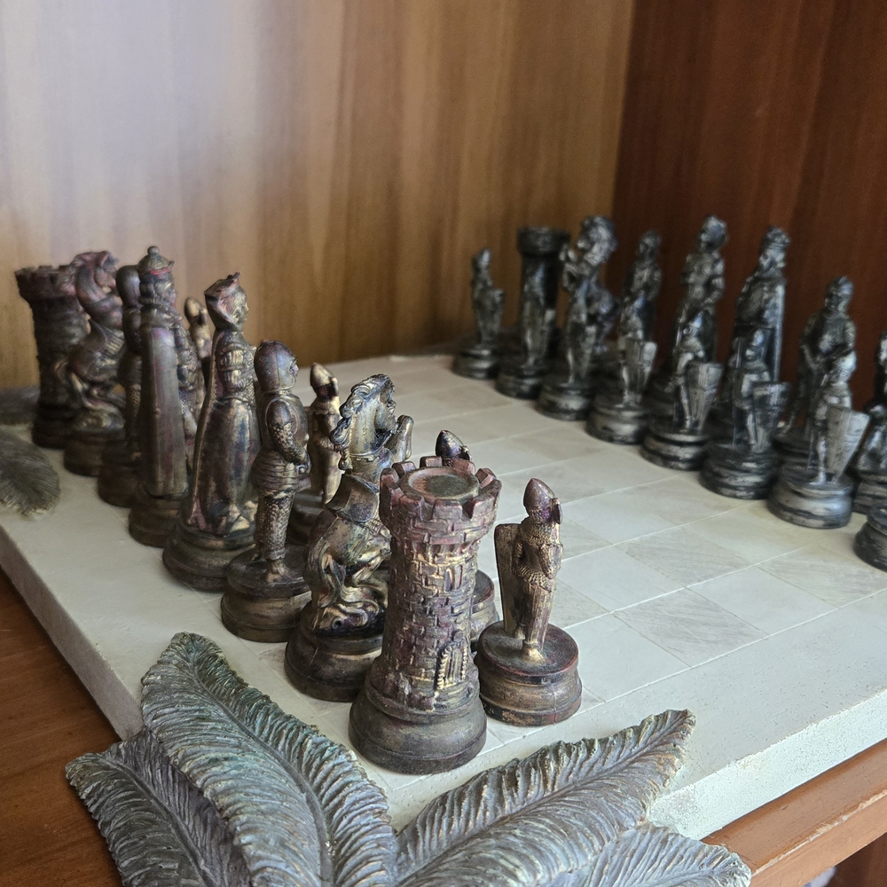 1960s Fontanini Depose Italy Medieval Chess Set And Stone Board